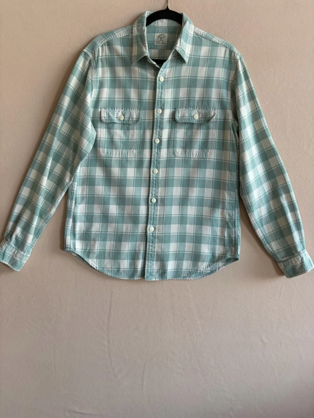 JCrew Men’s Medium Teal White Plaid Flannel Shirt Lightweight Cotton Button Down